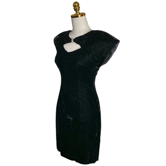 Vintage 80s Jessica Howard Prom/Party/Evening/ Formal Black Velvet Dress S Goth - Picture 5 of 9